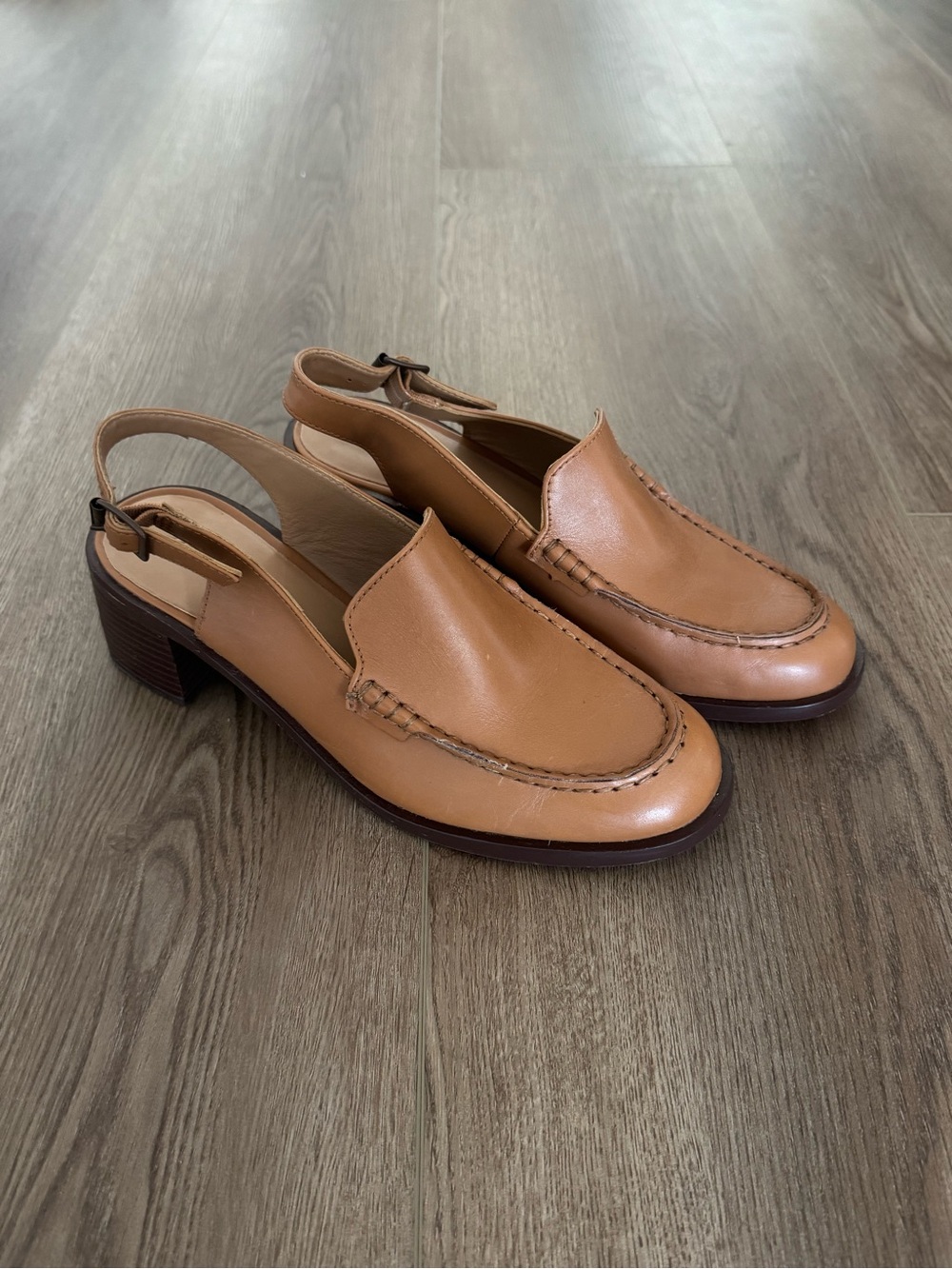 Madewell Tan Leather Slingback Loafers